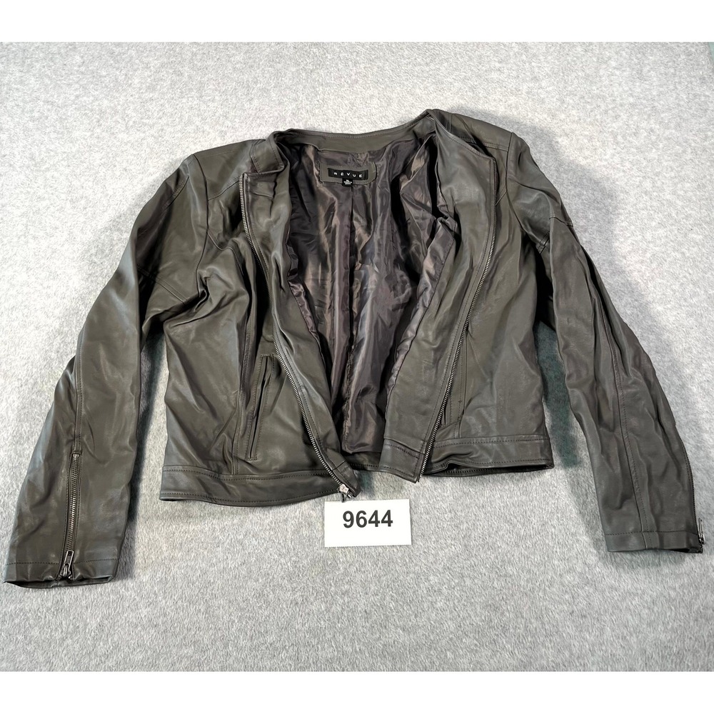 Revue Biker Jacket Women XL Black Lined Crew Neck Full Zip Racing Winter